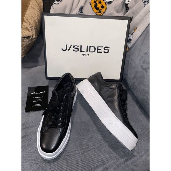 J/Slides NIB AMANDA Black Leather Platform Sneaker Shoes, Size 9, MSRP $169 - Picture 1 of 14